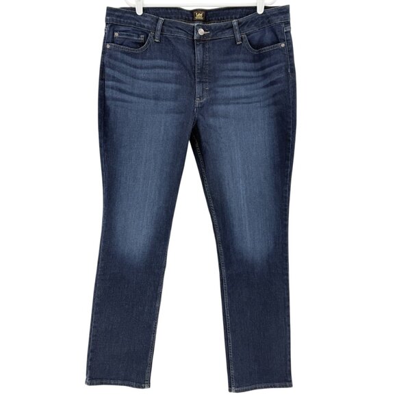 Lee Women's Straight Mid Rise Stretch Friction Resistant Blue Jeans Size 20L NWT - Picture 1 of 11